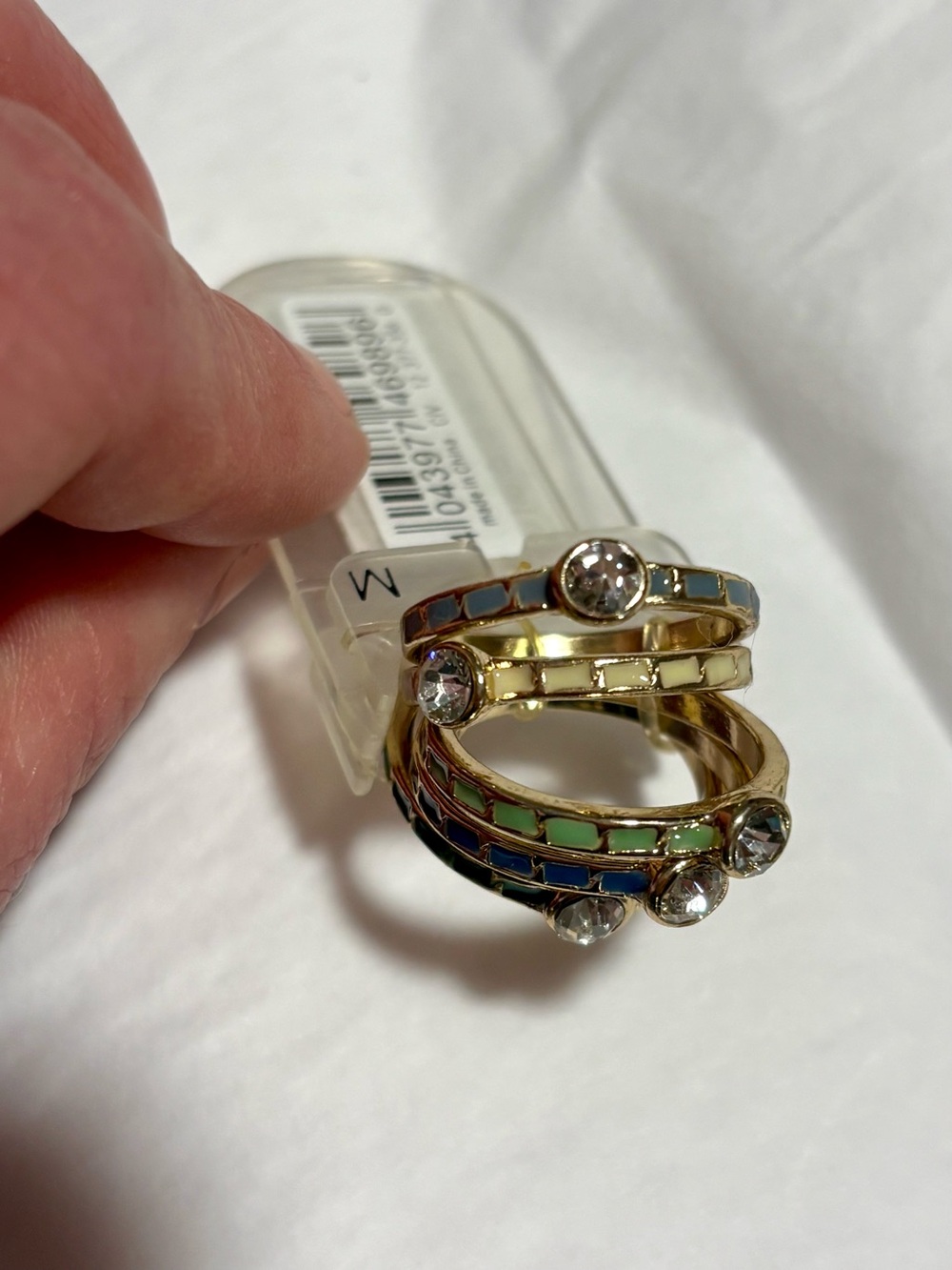 4/$15 Set of 5 Gold-Trim Multicolor Enamel Rings with Crystals, NWT, Sz 7 4/$15 - Picture 4 of 7